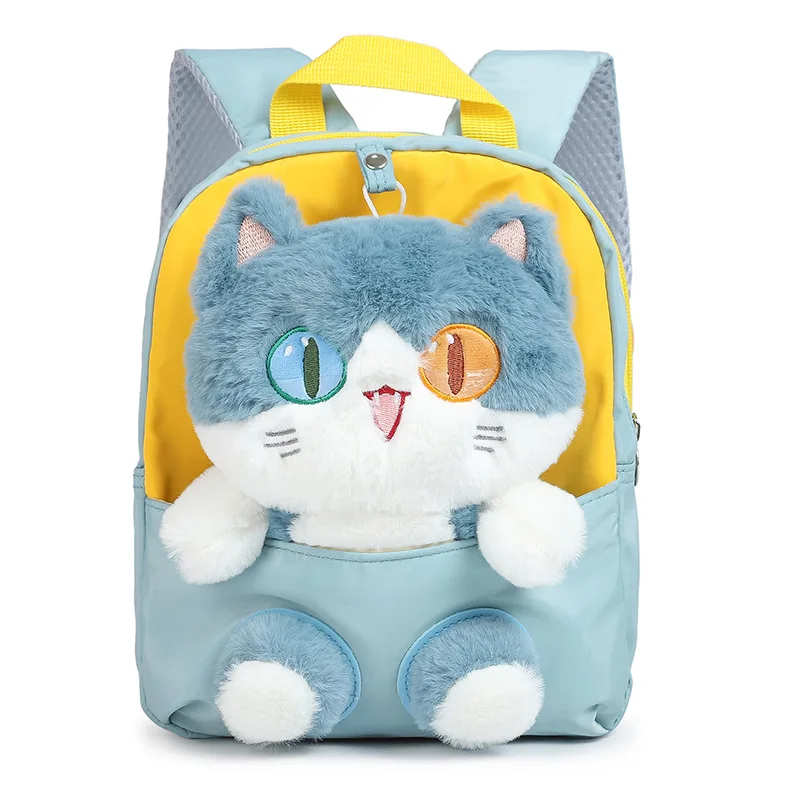 

New cartoon children's backpack girl cute cat doll school bag detachable kindergarten school bag wholesale