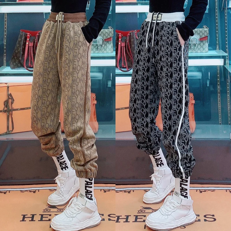 

Женские повседневные спортивные брюки Color Blo Letter, новинка весны, с высокой талией, облегающие, в корейском стиле, для города