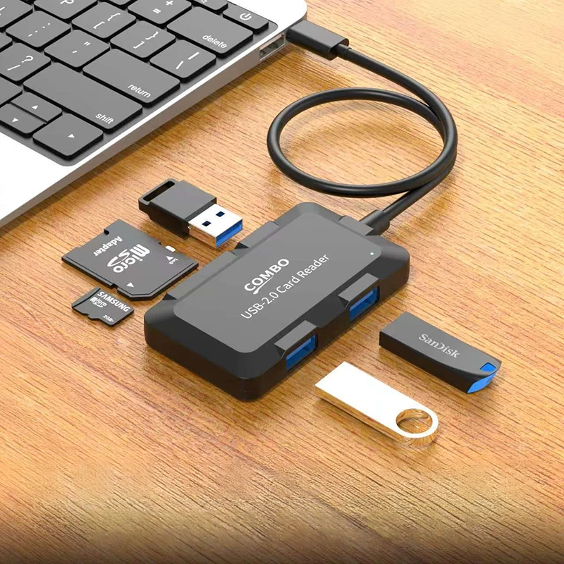 5 Ports HUB USB2.0 Disk Data Transfer Cable Splitter USB Combo Converter Micro SD TF Card Reader for PC Keyboard Mouse Adapter