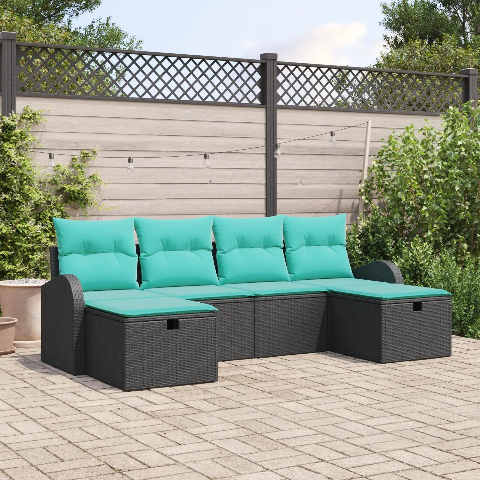 

6 Piece Outdoor Garden Sofa Set with Cushions Black Rattan Style Furniture