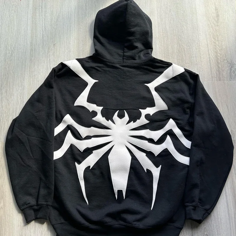 Y2K Hoodie Hip Hop Retro Full body spider print Oversized Sweatshirt Men Women Gothic Pullover 2000s punk black Hoodie Clothes