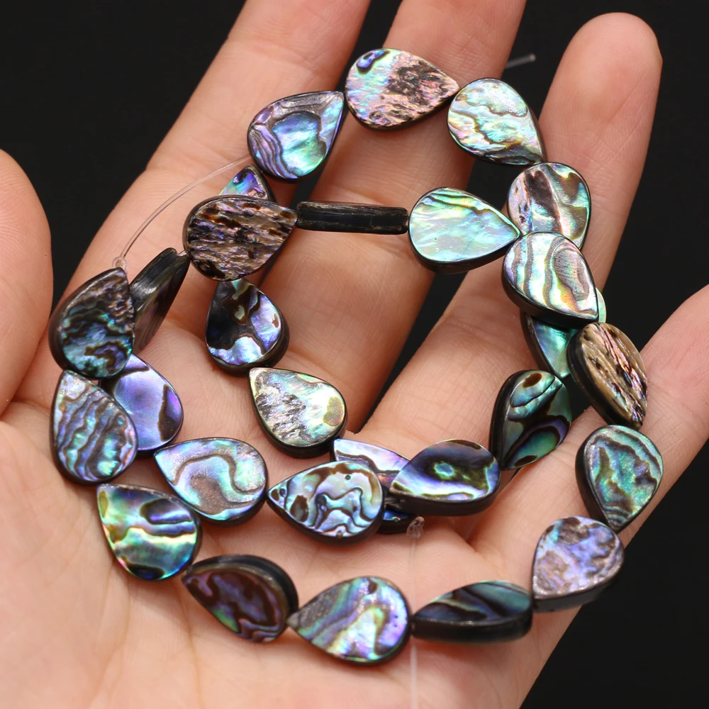10 Stück natürliche Perlen aus Abalone-Muschel, Tropfenform, zur Verwendung als Trennperlen für die Schmuckherstellung, zum Basteln von Halsketten, Armbändern und Ohrringen. – Detail 4
