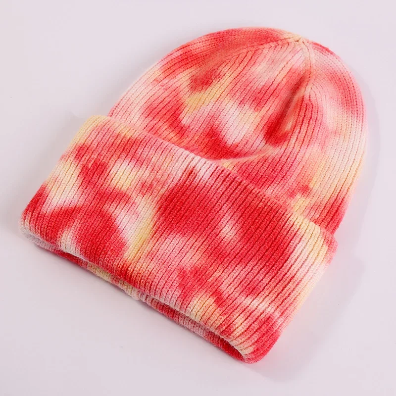 Unisex Kühlen Winter Männer Frauen Gradienten Tie Dye Hut Skullies Mützen Acryl Stretch Stricken Sport Winddicht Warme Kurze Melone Kappe r80 – Detail 6
