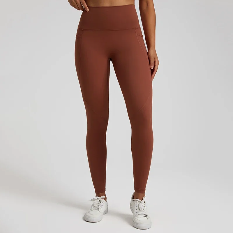 Legginsy nago czujące dla kobiet z kieszeniami bez przedniego szwu sterujące obcisłe treningi sportowe do biegania z wysokim stanem spodnie do jogi