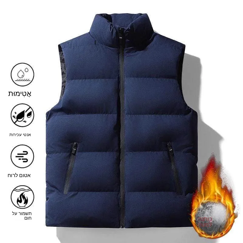

Warm Fleece Lined down Vest for Men to Wear While Working No Cap Stand Collar Shoulder Pad Autumn Winter Outerwear Zipper Clo...