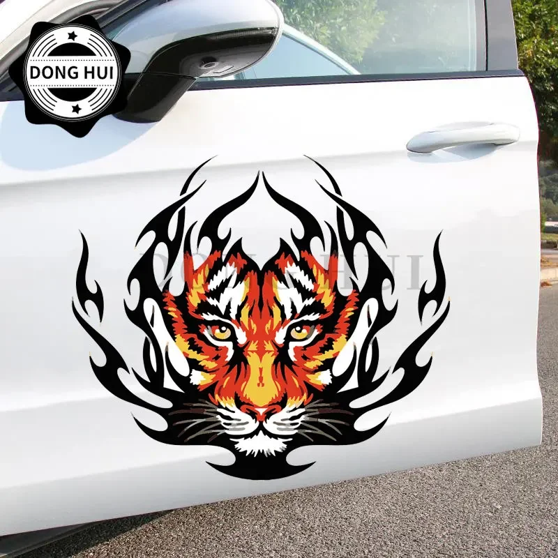 Anger Flame Tiger Car Sticker Tiger Lion Elephant Car Sticker Hand Painted Multicolored Animal  PVC Decorative Decal Waterproof