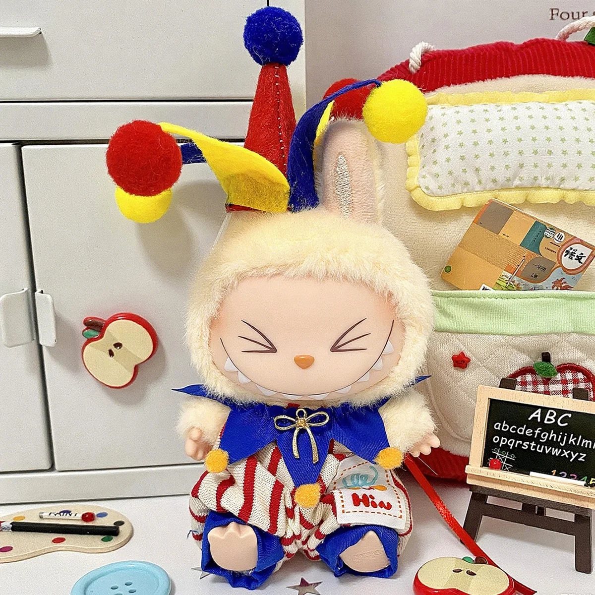 لطيف أفخم دمية السيرك مهرج نمط الملابس لدمية Labubu DIY الملابس اكسسوارات الديكور هدية