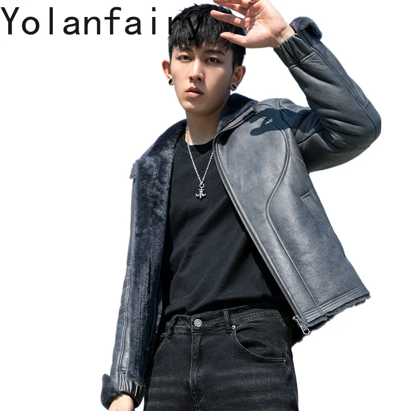 YOLANFAIRY Genuine Sheepskin Mans Real Fur Coat Men Luxury Clothing Winter Leather Motorcycle Jacket Wool Coats Men Куртка 2024