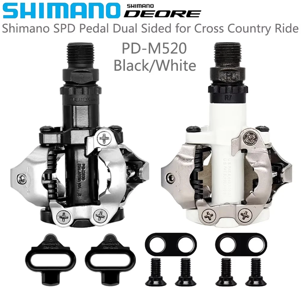 SHIMANO DEORE PD M520 Self-locking Bicycle Pedal Dual Sided Black Silvery MTB Bike Pedal with SM-SH51 Cycling Parts