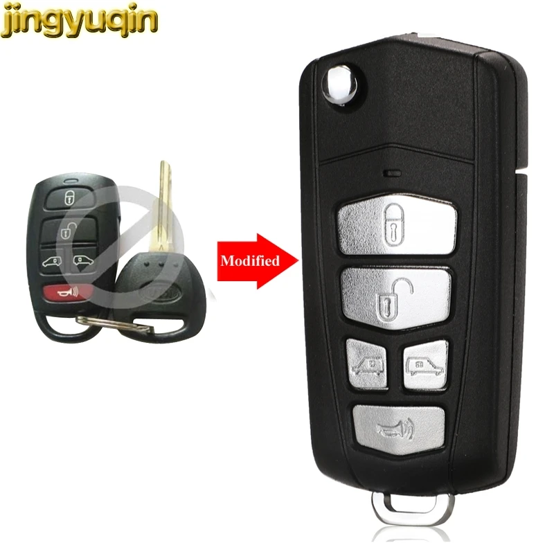 

Jingyuqin Flip Folding Key Shell Modified For Kia Sedona Mini Van 5 Buttons Remote Car Key Fob Replacement