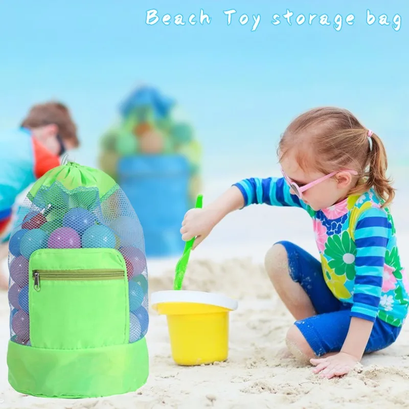 Children Sand Away Protable Mesh Bag Foldable Beach Toy Bag Kids Toys Storage Bags Beach Net Drawstring Storage Backpack