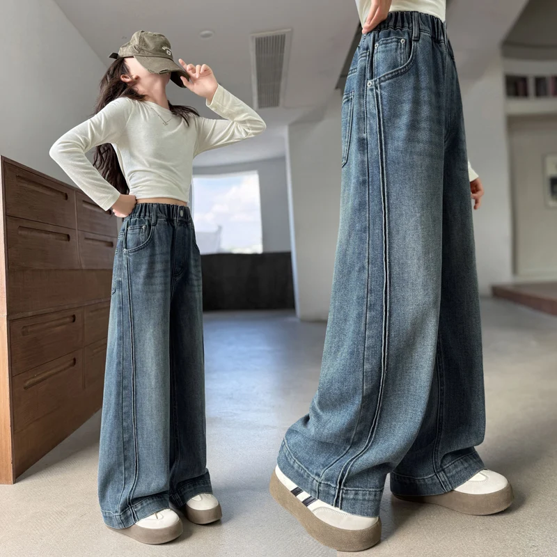 

Girls Jeans Ages 4-14Y Teen Wide Leg Denim Teenage Vintage Trousers Toddler Girl Casual Fashion Denim Bottom Kids Y2k Long Pants