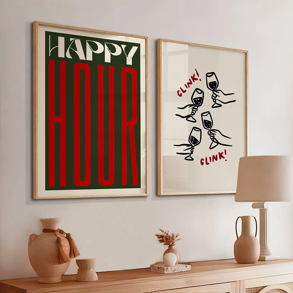 Funny Happy Hour Wall Art Gaojiao Cup Cheers Canvas Posters Prints Pictures Retro Home Club Bar Living Room Decoration