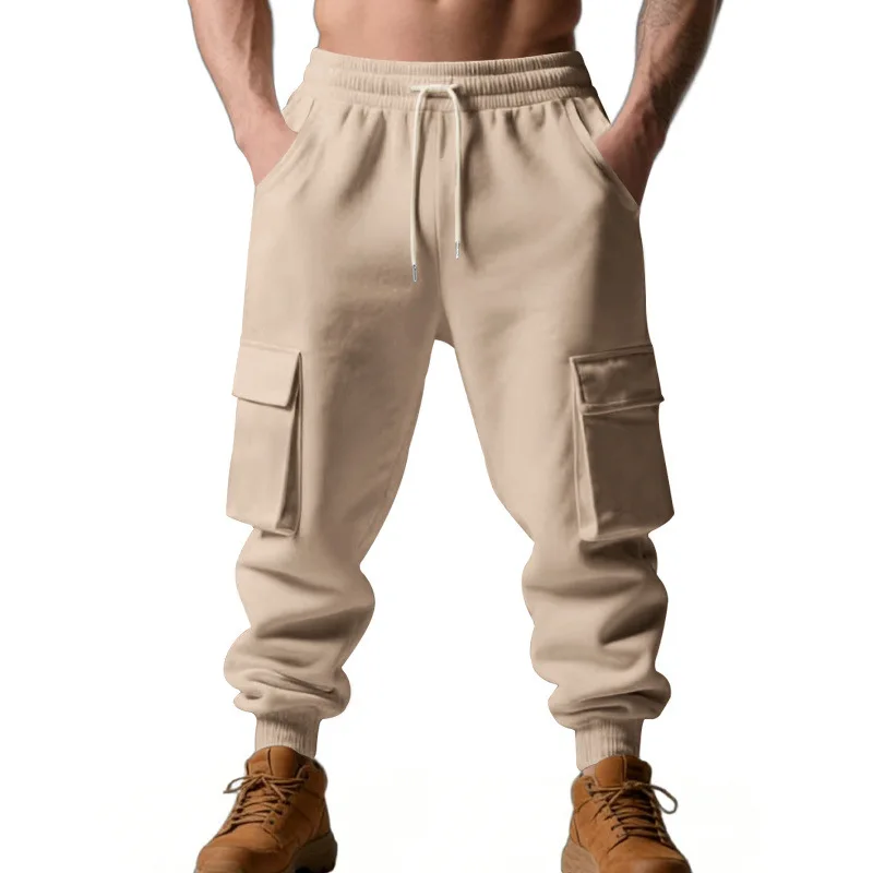 Men's Casual Lined Work Pants Autumn Winter Sports Leisure Long Trousers Multi Pockets Big Size Comfortable Fit