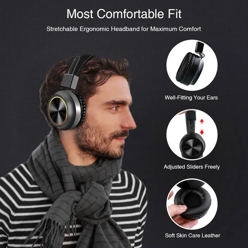 Wireless Bluetooth-compatible 5.0 Foldable LED 3D Stereo Noise Reduction Headphone Headset