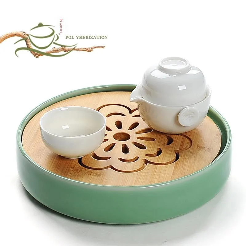 

Modern Simple Ceramic Tea Set Bamboo round Tray Water Storage Gongfu Tea Tools Bubble Tea Table Office Use Tea Ceremony