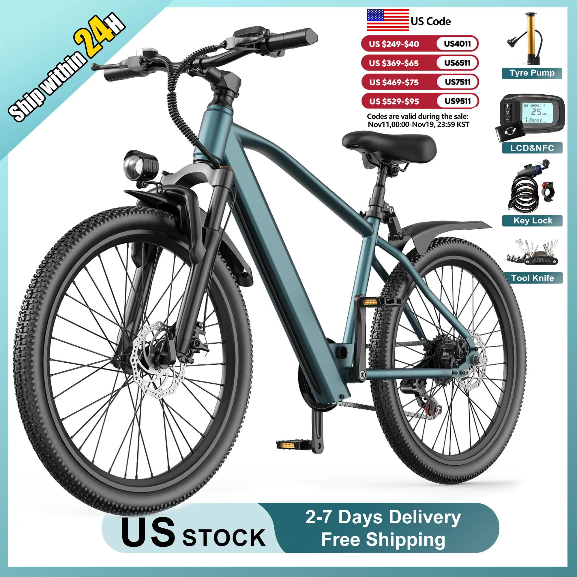 

Electric Bike Cheap for Adult 540W Peak Motor 36V Lithium Battery Long Range Mountain Ebike 26 Inch Electric Bicycle With NFC