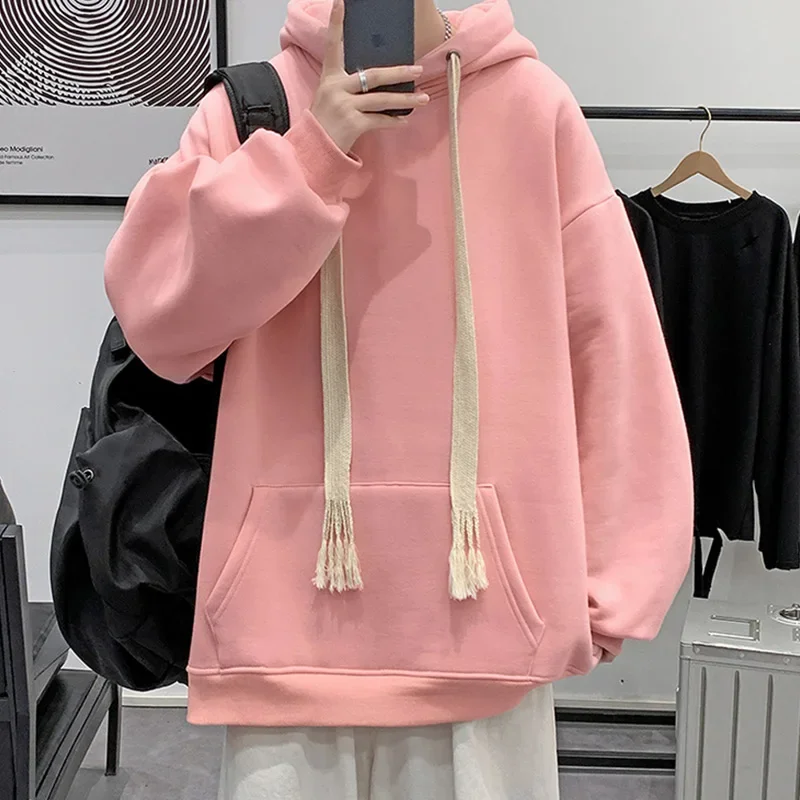 Hoodies Men Simply Unisex Clothes Hooded All-match Teens Trendy Student Pure Color Streetwear Leisure Ulzzang Popular Baggy Cool