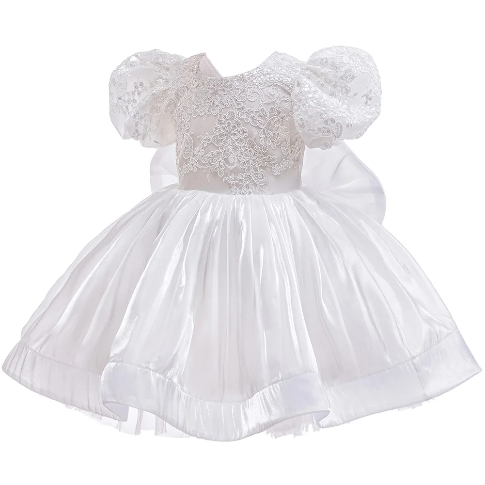 Robe de baptême blanche pour bébés filles, avec Bonnet, tenue de fête d'anniversaire de 1er an, robes de mariée pour nourrissons
