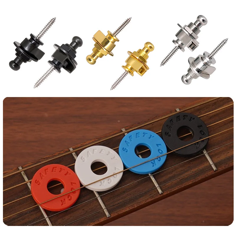 5PCS Guitar Strap Lock Button Kit, Metal End Pin with Random Color Silicone Washers for Bass Ukulele ZYF