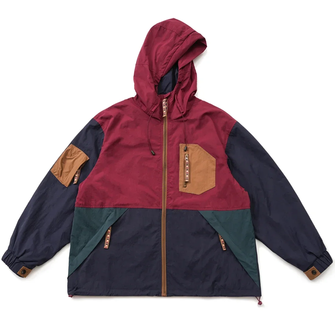 Japanese Retro Color Matching Hooded Outdoor Windproof Multi Pocket Casual Jacket Men and Women Wide Edition Coats