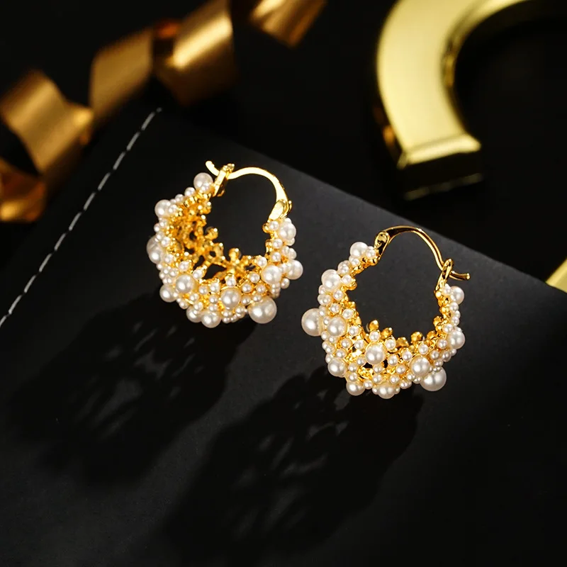 Temperament advanced sense light luxury niche versatile ear jewelry elegant super fairy millet bead flower basket earrings ear b