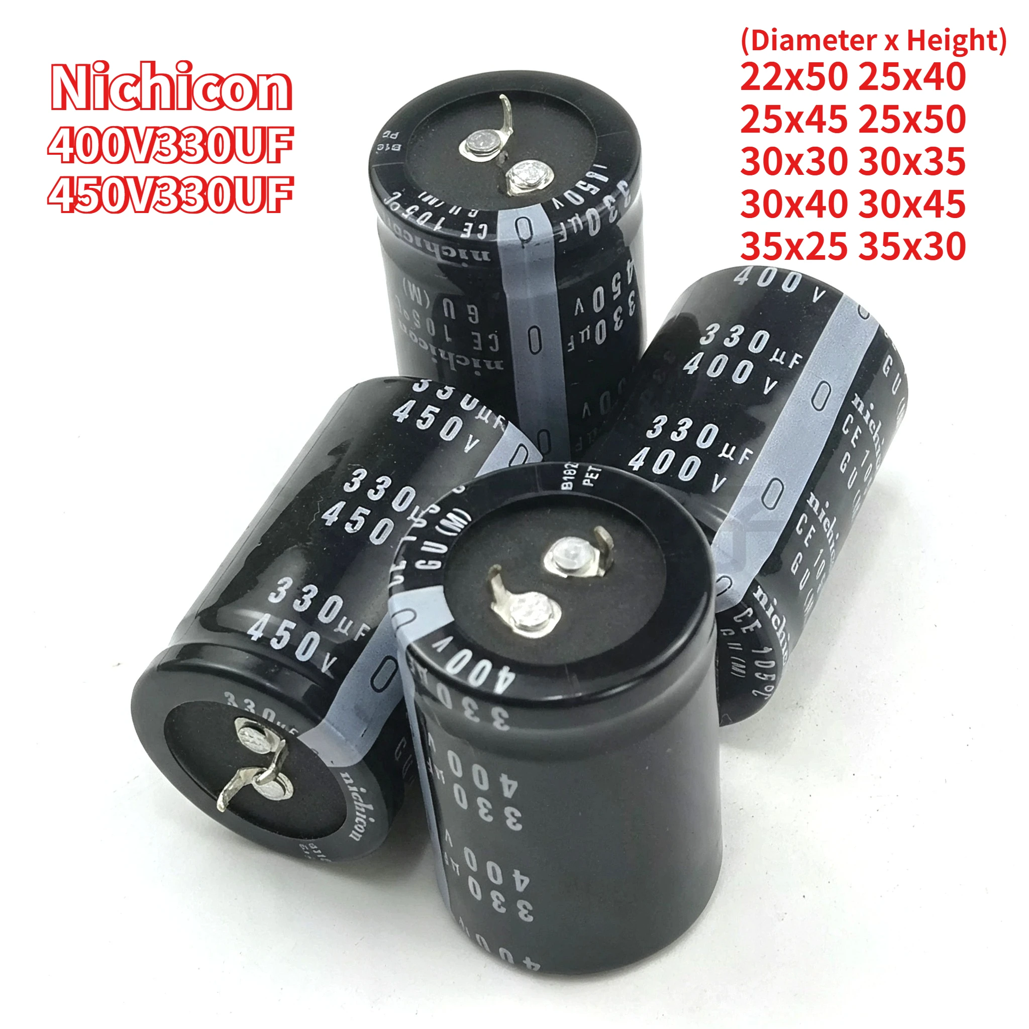 2pcs 400V 330uF capacitor 450V 330uF Nichicon 22x50 25x40 25x45 25x50 30x30 30x35 30x40 30x45 35x25 35x30
