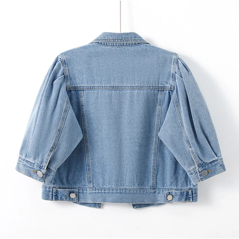 Été coréen mince mince court Denim veste bleu clair bleu foncé femmes Cowboy vêtements d'extérieur revers à manches courtes jean veste manteau