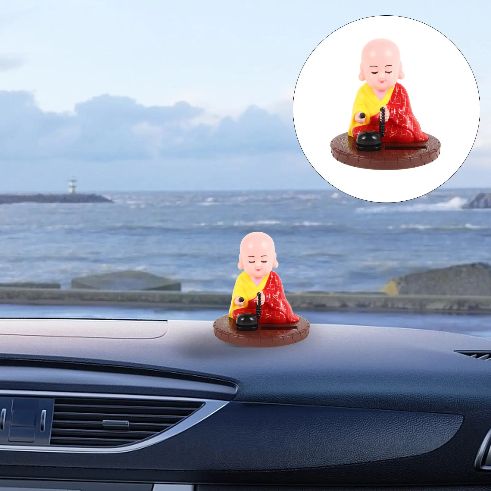 

Solar Powered Laughing Buddha Monk Shaking Head Car Dashboard Ornament Fun Bobble Bobblehead Home Office Desk Decoration Luck