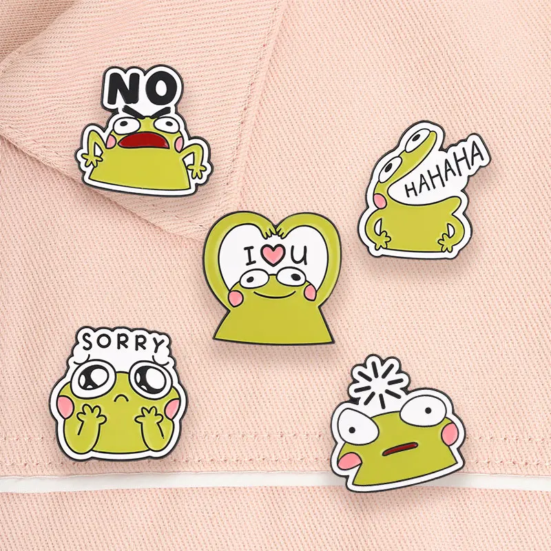 Lustiger Cartoon-Frosch-Emoji-Emaille-Pin: Süßer Frosch „Ich liebe dich“ Herz-Gesten-Brosche für Taschen und Revers – Schmuckgeschenk für Freunde – Detail 10