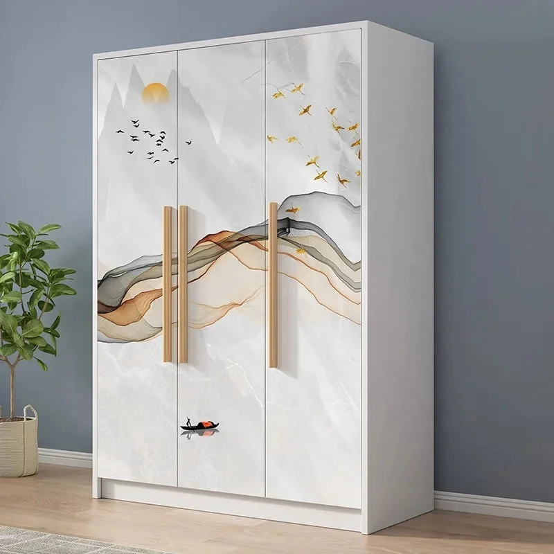 Wholesale Price Small Complete Classic Light Luxury Cheap Simple Designs Four-door Bedroom Furniture Wardrobe Closet with Drawer