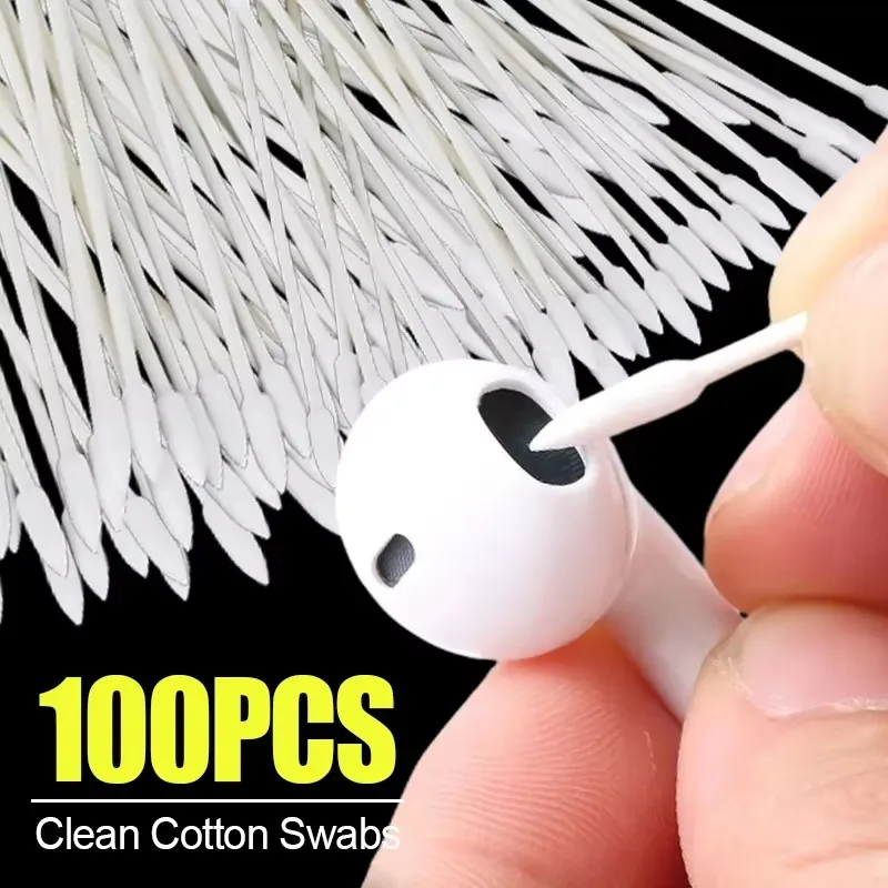 100 Pcs Dust Free Disposable Cleaning Swab Cotton Stick For AirPods Earphone Headphone Phone Charge Port Accessories