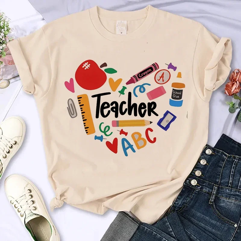 

Женские повседневные футболки больших размеров, топы, женская одежда для школы, женская футболка 90-х годов с принтом учителя, футболка с коротким рукавом и круглым вырезом