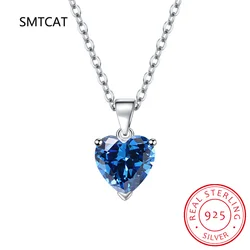 3.1ct Natural Blue Topaz 925 Sterling Silver Heart Pendant Necklace for Woman Gemstone Statement Jewelry 45CM Chain