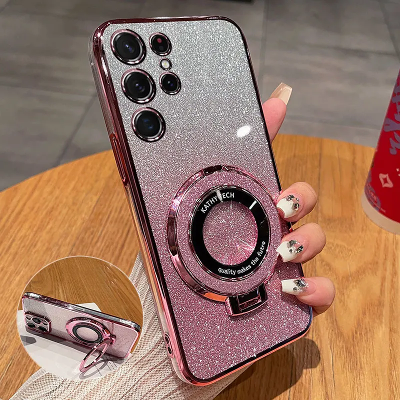 サムスンギャラクシー用スタンド付きグリッターケース,サポート付きケース,s24 ultra plus,a54,a34,a55,a25,s 23, 24