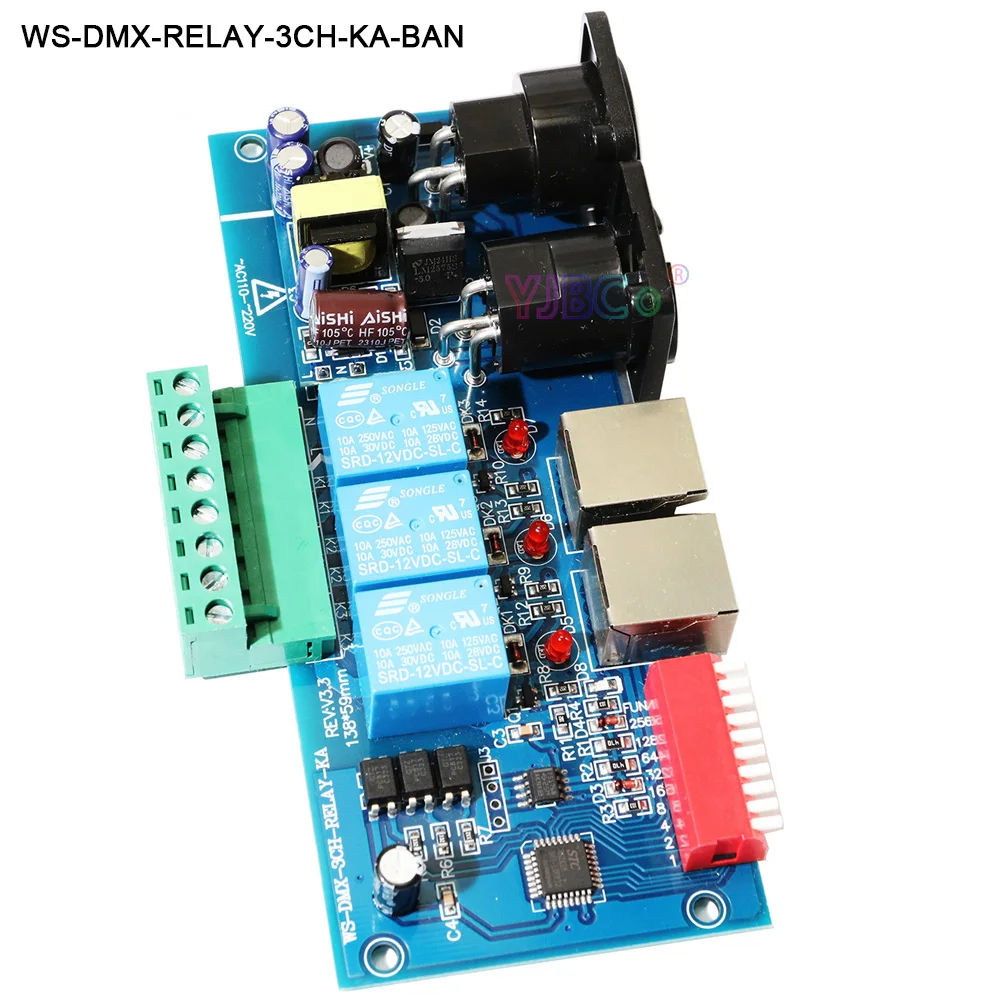 110V 220V AC High Voltage 3 CH 4 CH Channels DMX512 Decoder Relays LED RGB RGBW Controller XRL RJ45 Relay switch  For Lamp Light