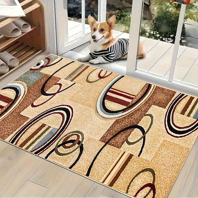 Abstract Geometric Stripe Door Mat Pet Friendly Entrance Rug Modern Living Room Decor Non Slip Indoor Floor Covering Durable