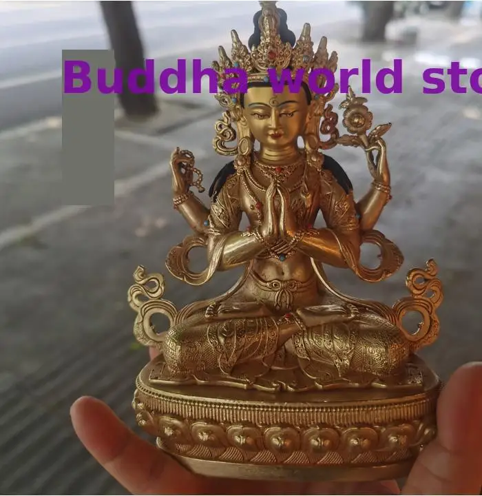 

special offer# Wholesale high grade quality Buddha statue COPPER Tantric Four Arm Guanyin Buddha Buddhist HOME Altar worship