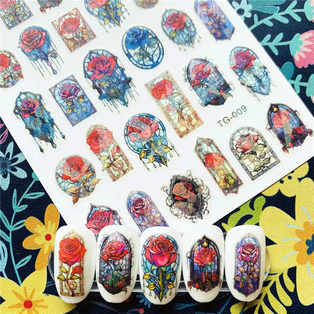 Newest TG-008 New process Butterfly Rose Bowtie series 3d nail art stickers decal template diy nail tool decoration