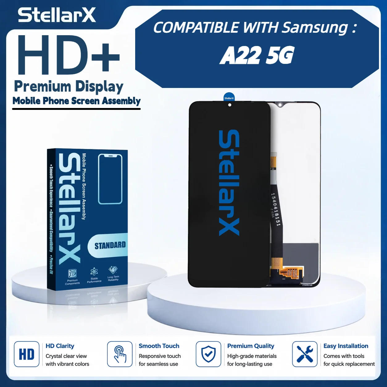 StellarX HD+ High Resolution Display Screen Replacement for Samsung A22 5G LCD Assembly Without Frame with free tools