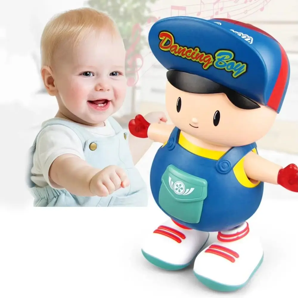 LED Dancing Boy Figurine with Lights Plastic Dancing Swing Boy Movable Simulation Kids Electric Boy Toy Desktop Ornament
