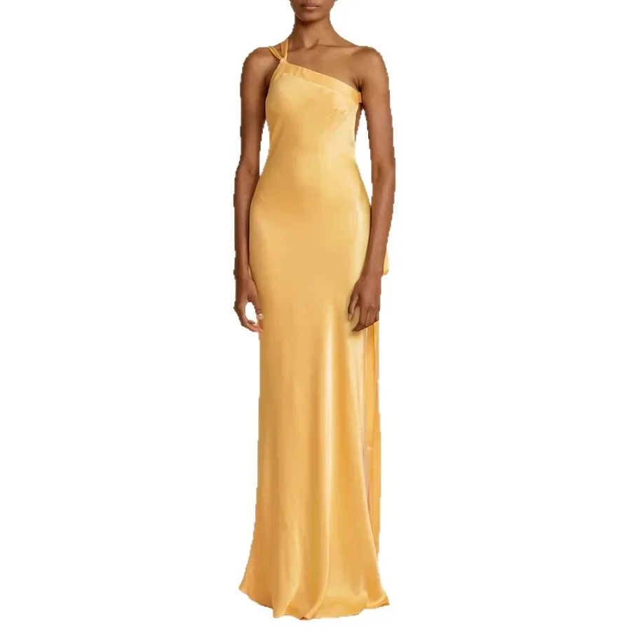 Cross-Border Spring Summer New Style Casual Party Dress Asymmetrical Shoulder Slimming Fashionable Evening Gown Long Ankle