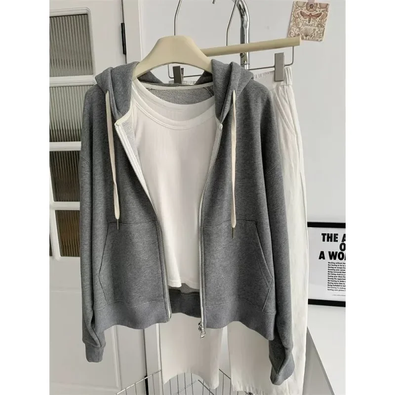 

Женская толстовка на молнии с капюшоном, свободного кроя, с длинными рукавами и карманами