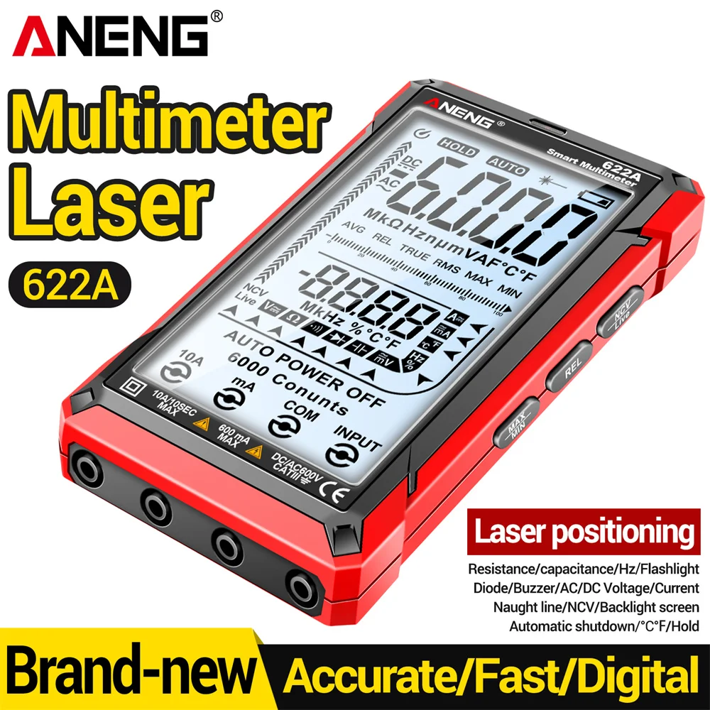 ANENG 622A/B Multimeter VA Screen Smart Infrared Laser AC/DC Voltage Meter 6000/9999 Counts NCV Detector Diode Hz  DMM Measure