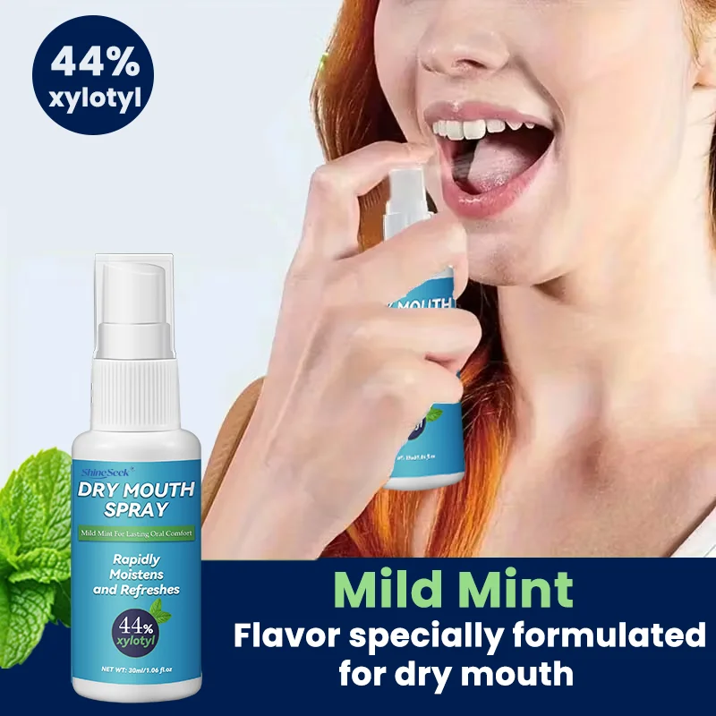 Mint‑flavored dry mouth spray, stimulates saliva production, quickly moisturizes oral cavity, freshens breath.