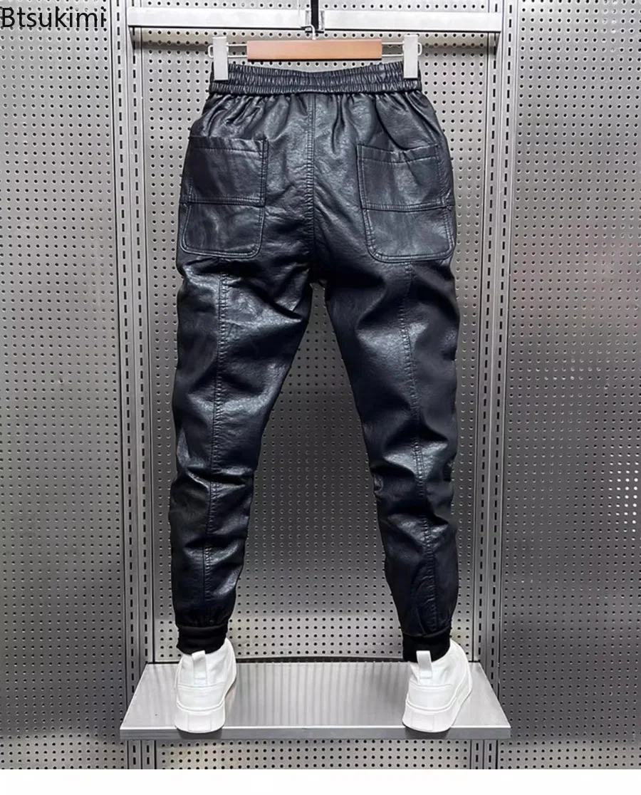 Trendy Motorcycle Leather Pants Men's Hip Hop Loose Trousers Outdoor Jogger Sweatpants Thickened Warm Casual Pu Leather Trousers