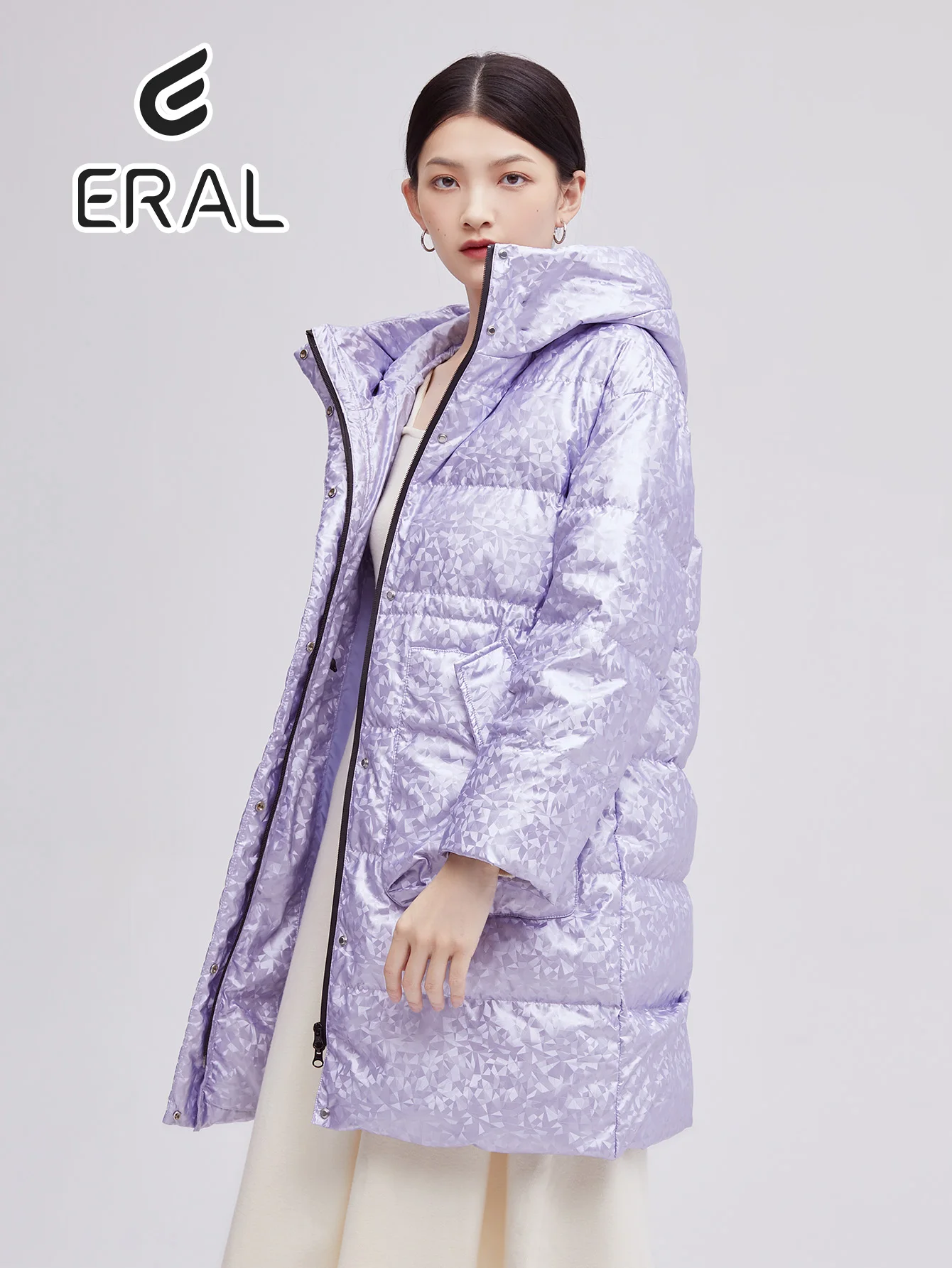 ERAL Winter Women's Coat Women Parka Long Warm Bright Fabric Stylish Jacket Hooded Large Sizes Trendy Female Down Jacket