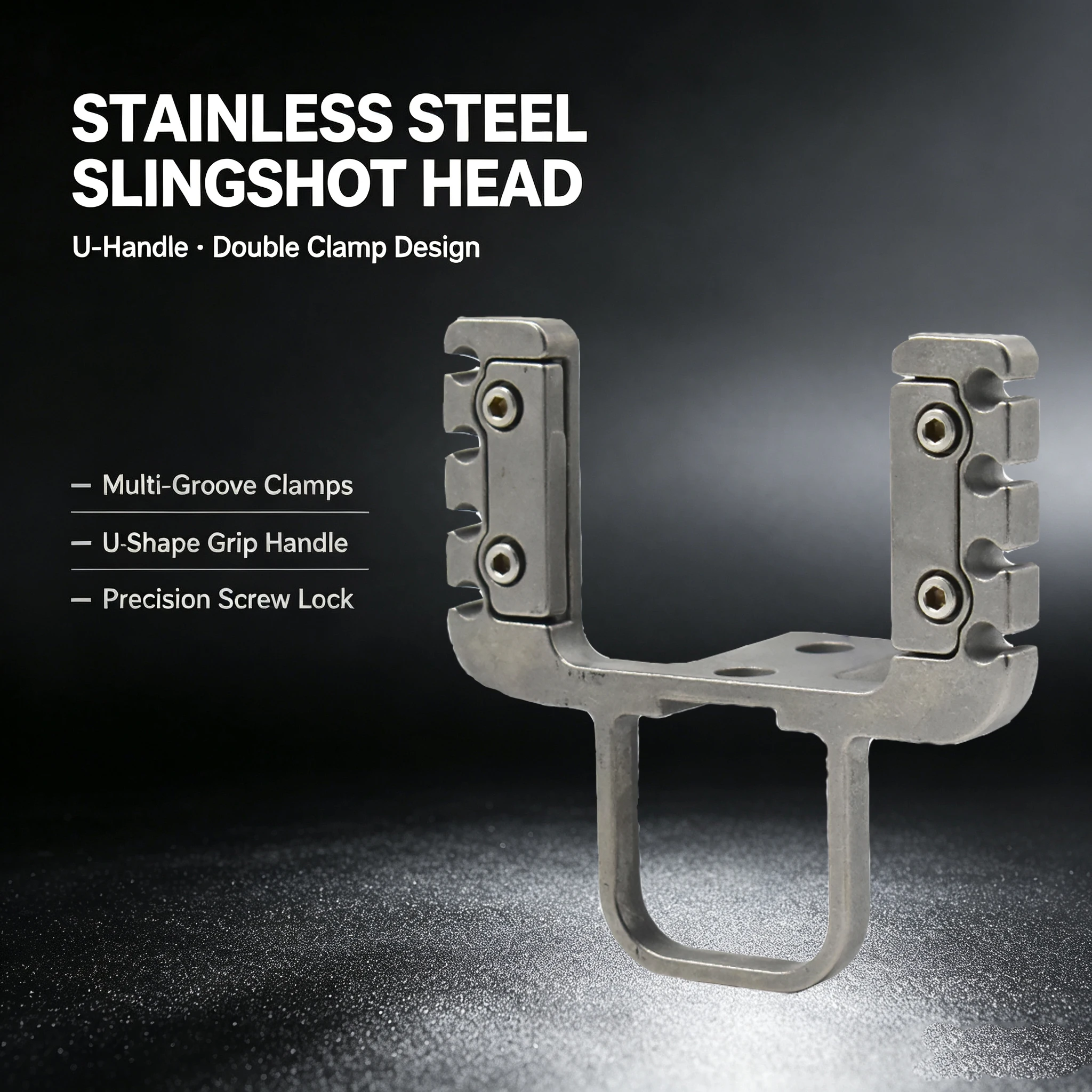 Stainless Steel Y-Shaped Slingshot Head with Dual Serrated Clamps & U-Shaped Base for DIY Outdoor Practice
