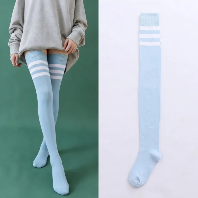 1 Paar Damen-Overknee-Socken aus gekämmter Baumwolle, oberschenkelhohe Socken in Übergröße, lange, locker sitzende, gestreifte, modische, lässige Alltagskleidung