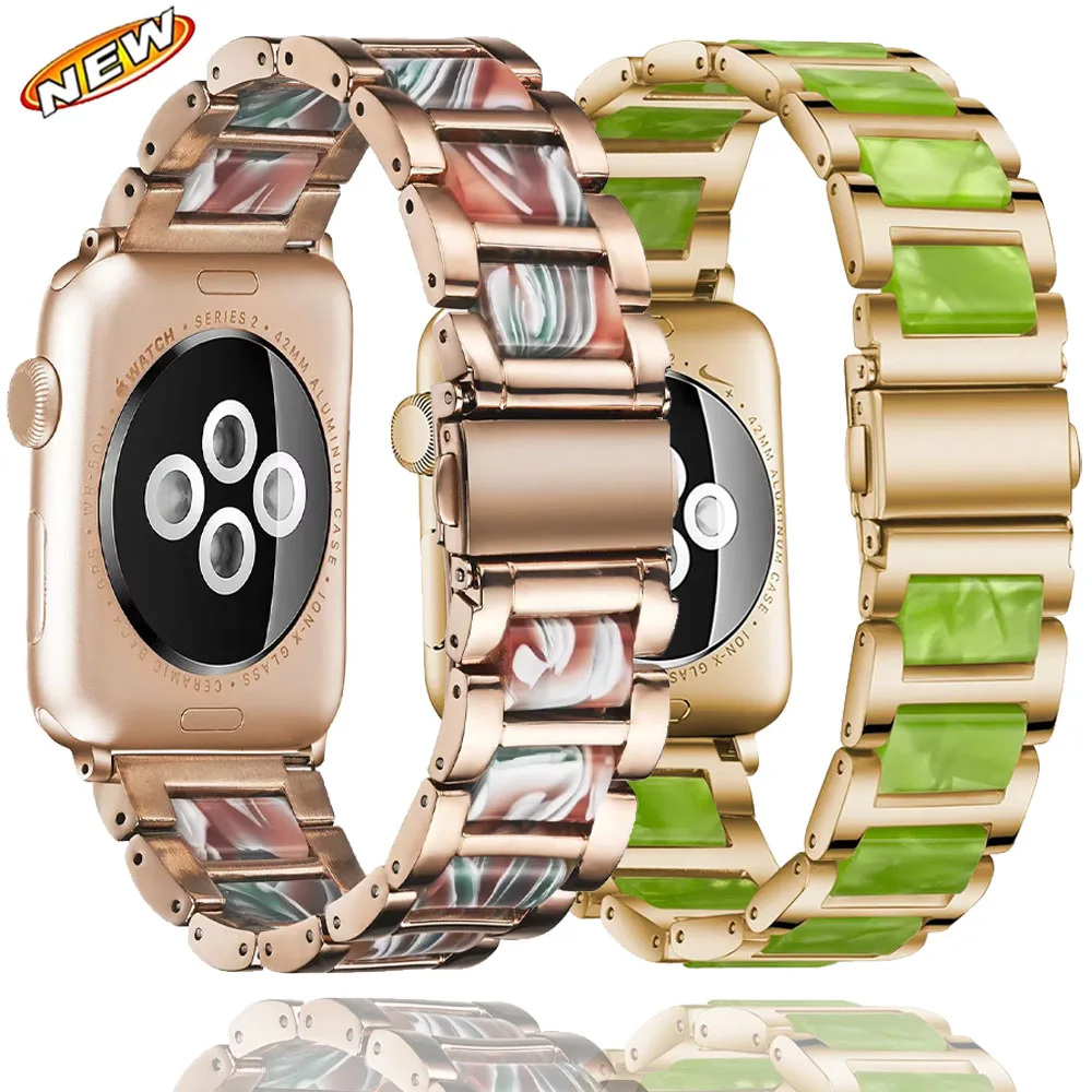 

Metal+Resin Strap For Apple Watch Ultra 49mm 10 46mm 42mm Solid Resin Bracelet Wristband For iWatch 9 8 7 6 5 4 SE 45/44/41/40mm
